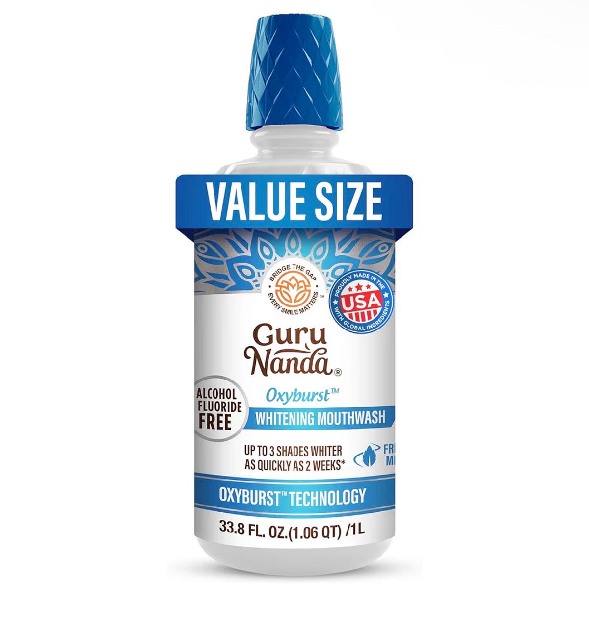 GURUNANDA OXYBURST TEETH WHITENING MOUTHWASH – WILD MINT 1 L / 33.8 FL OZ