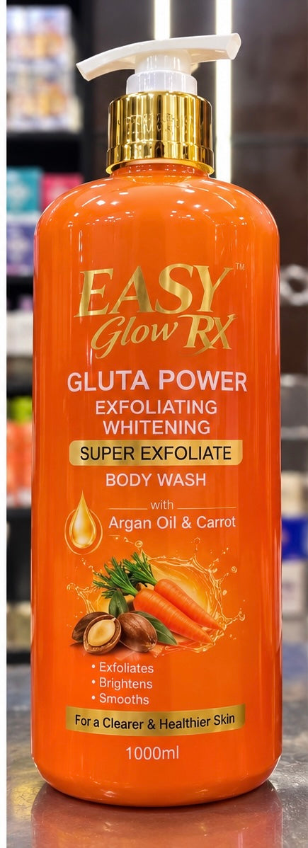 EASY GLOW RX GLUTA POWER EXFOLIATING WHITENING SUPER EXFOLIATE BODY WASH WITH ARGAN OIL & CARROT (1000ML)