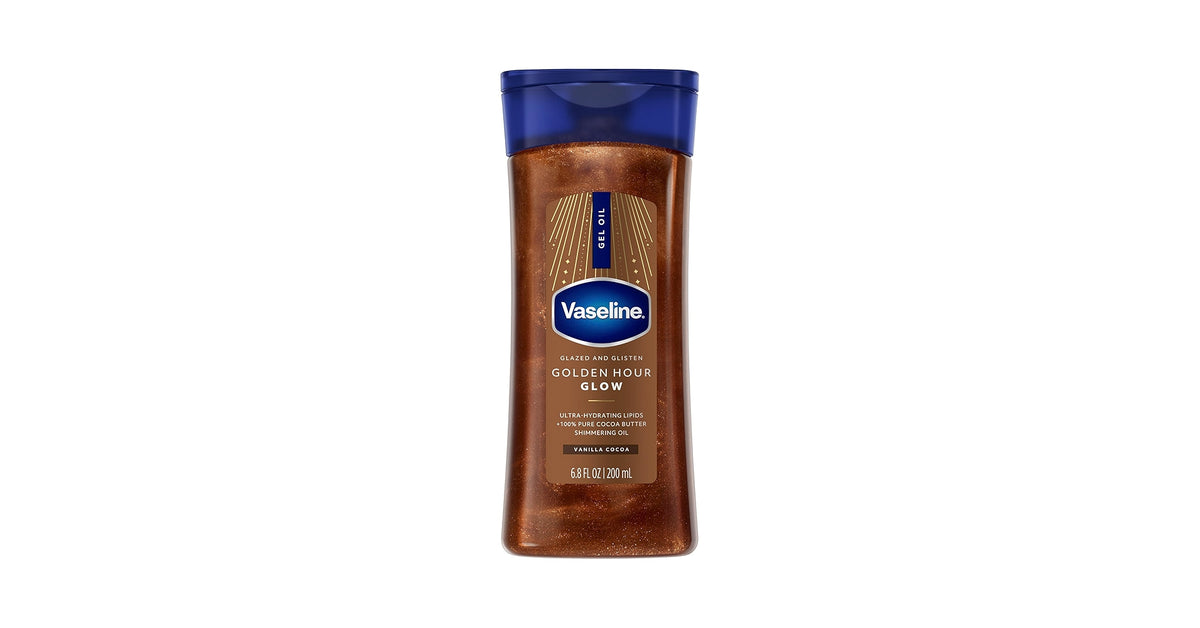 VASELINE GLAZED & GLISTEN GOLDEN HOUR BODY OIL GEL – VANILLA COCOA SHIMMER (6.8 OZ)