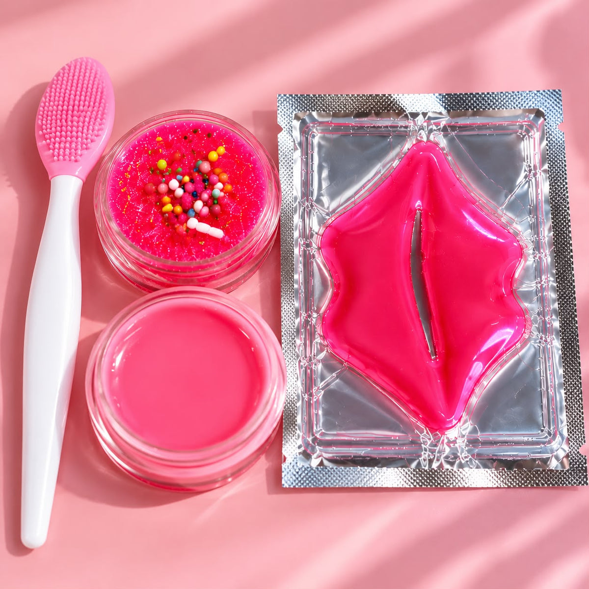 Pink Lip Care Set – Lip Scrub, Pink Lip Balm, Lip Mask & Scrubber