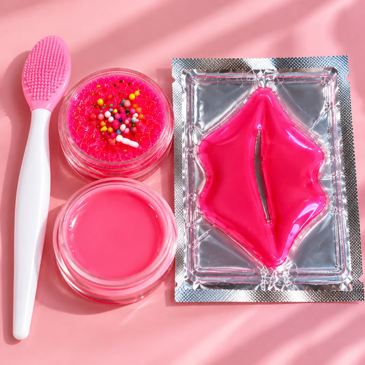Pink Lip Care Set – Lip Scrub, Pink Lip Balm, Lip Mask & Scrubber