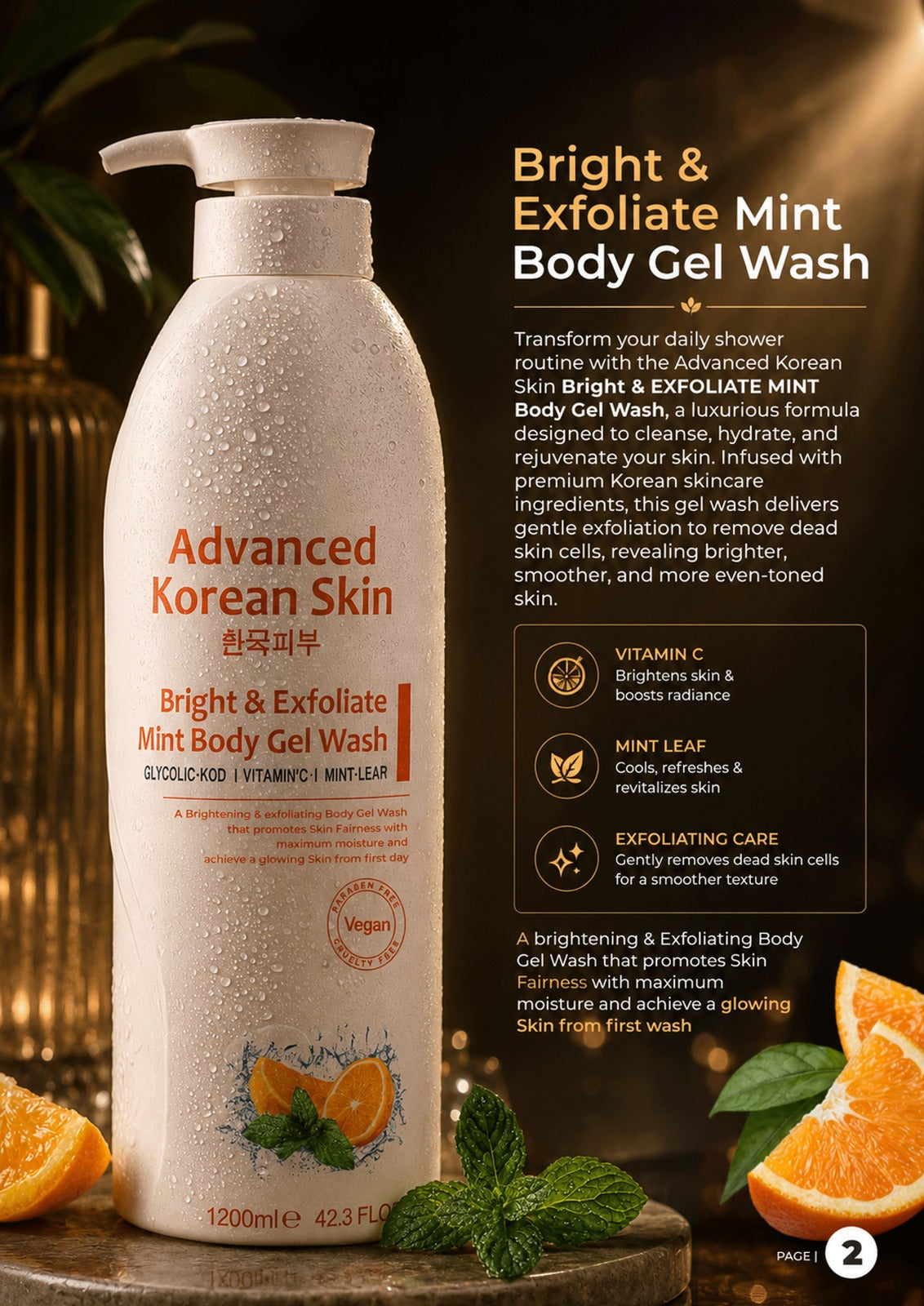 Advanced Korean Skin Bright & Exfoliate Mint Body Gel Wash